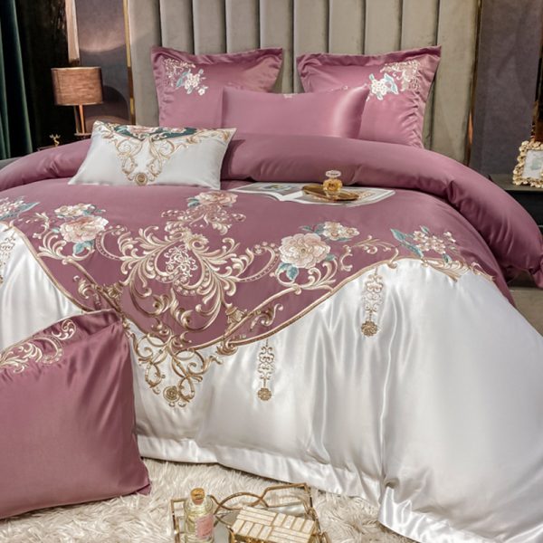 European Champagne Flower Embroidery Four-piece Luxury Bedding Set - Image 4