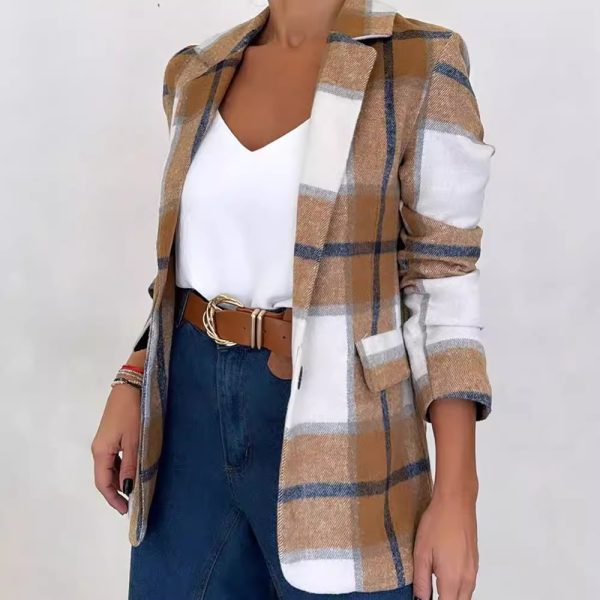 Single Breasted Plaid Wool Coat Women