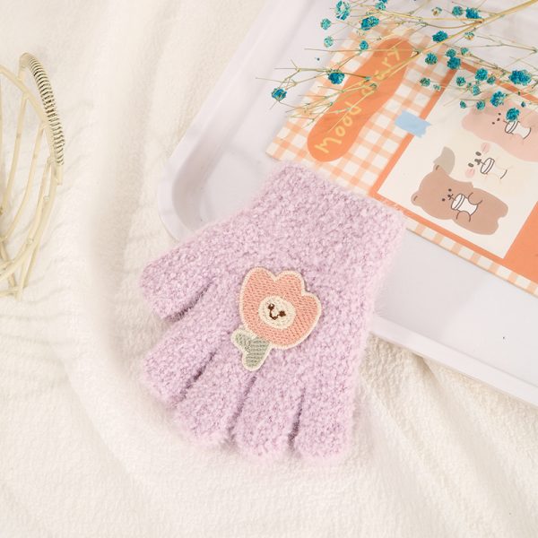 Children's Gloves Autumn And Winter New Warm Cold-proof Fleece Cute Cartoon Bear Five Fingers - Image 3