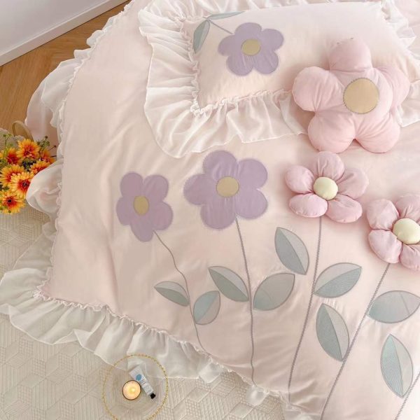 Cotton Four Piece Floral Three-dimensional Embroidery Quilt Cover Bed Sheet - Image 9