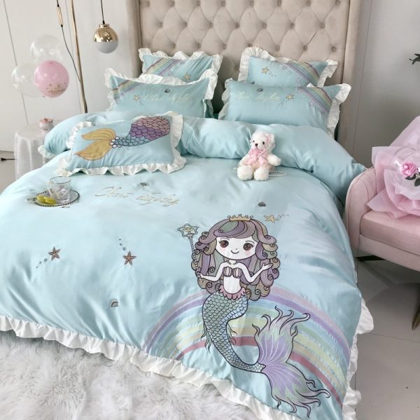 Mermaid Cotton Four-piece Naked Sleeping Embroidery Single Bedding - Image 5