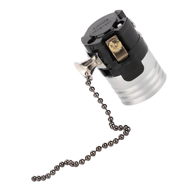 E27 Aluminum Vintage Light Socket with Pull Chain Desk Lamp Lighting Holder Screw Base (Black) - Image 7