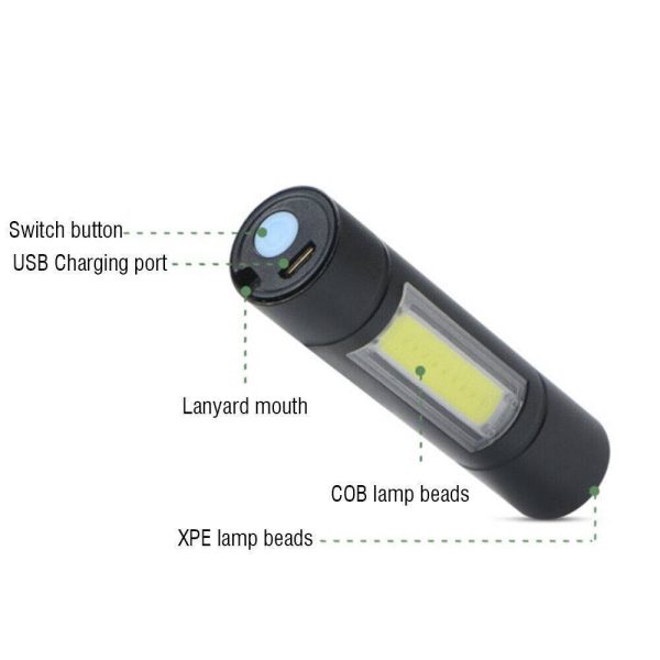 Super Bright COB Mini LED Flashlight USB Rechargeable Camping Small Torch Lamp - Image 8