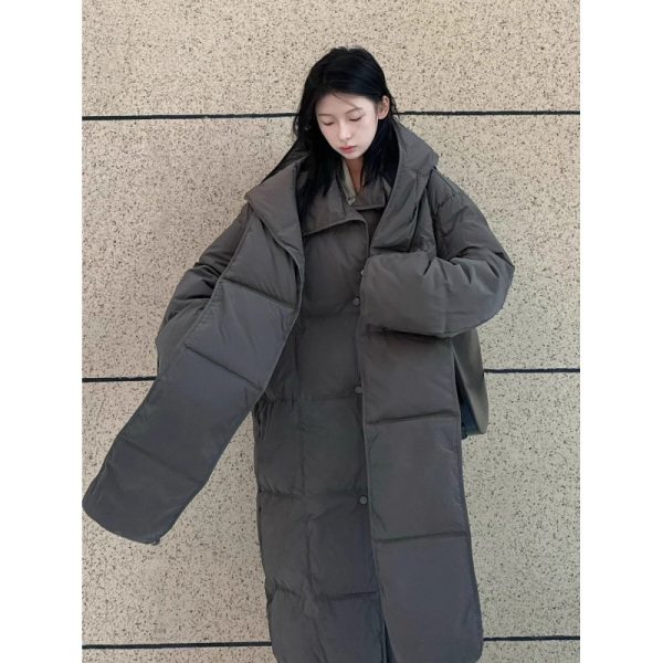 Detachable Hat Turtleneck Lengthened Down Cotton Jacket Coat - Image 4