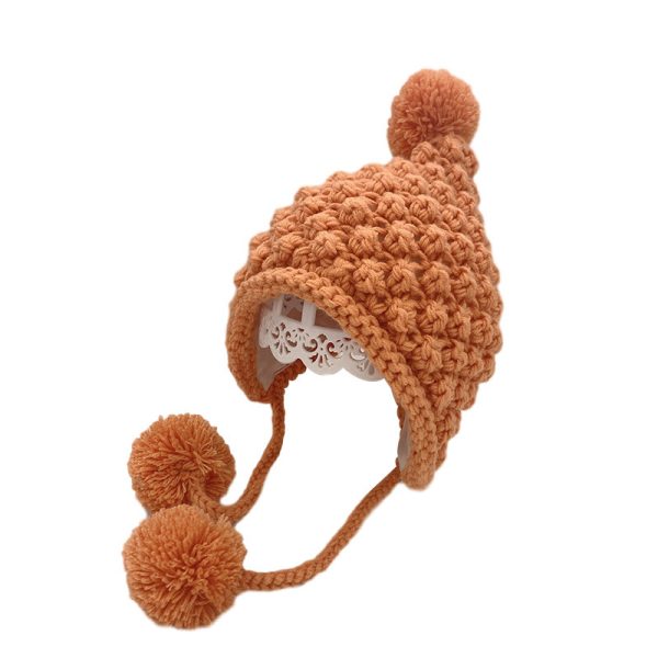 Handmade Flower Fake Braids Thickened Baby Knitted Hat - Image 4