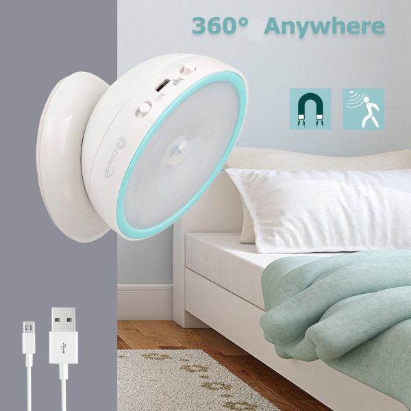 Human body induction night light Charging bedroom corridor lighting 360 degree LED rotating induction light