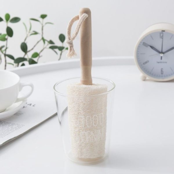 Natural Loofah Bottle Cup Brush Wooden Handle - Image 4