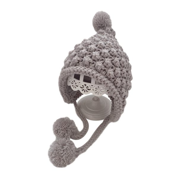 Handmade Flower Fake Braids Thickened Baby Knitted Hat - Image 3