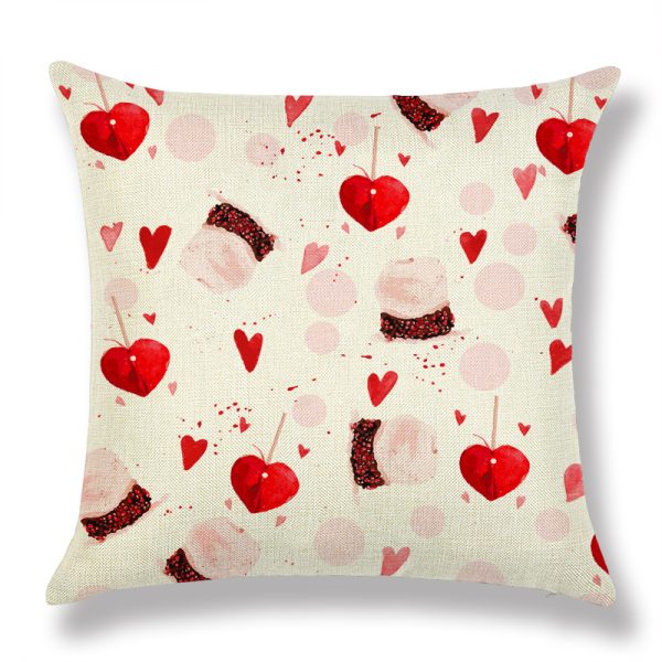 Valentine's Day Red Peach Heart Couple Linen Cushion - Image 5