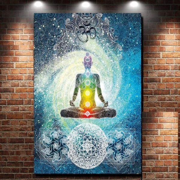 7 Chakra Buddha Wall Tapestry India Blue Tone Bed Cover - Image 3