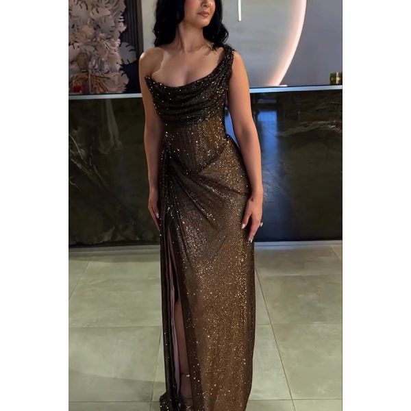 Split Gold And Silver Silk Dress Slim Women - Image 4