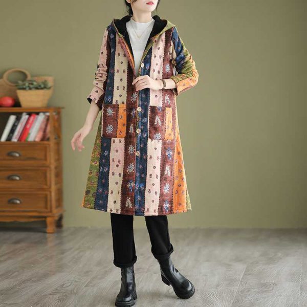 Ethnic Style Fleece-lined Thick Mid-length Trench Coat - Image 3