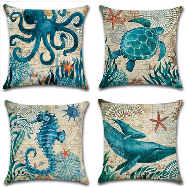 Blue Wind Sea Life Linen Pillowcase - Image 3