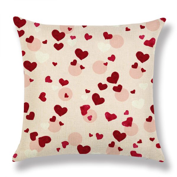 Valentine's Day Red Peach Heart Couple Linen Cushion - Image 3