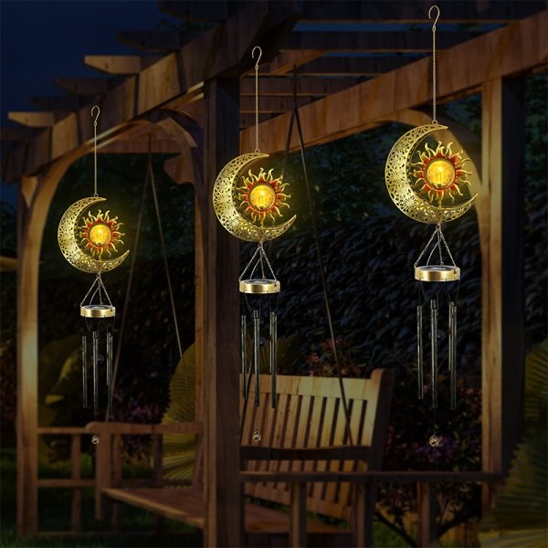 Solar Moon Sun Face Wind Chime Sun Moon Combination Iron Lamp Outdoor Hanging Lamp - Image 4