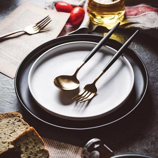 Photography Props Matte Black And White Plate Cutlery - Image 5