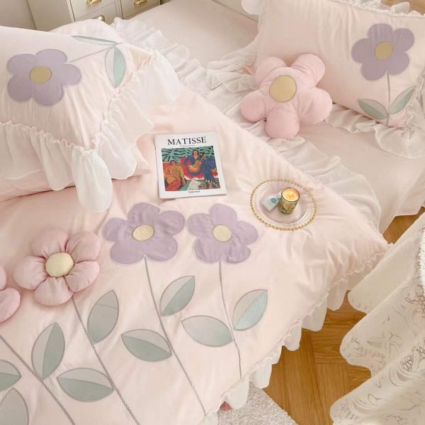 Cotton Four Piece Floral Three-dimensional Embroidery Quilt Cover Bed Sheet - Image 3