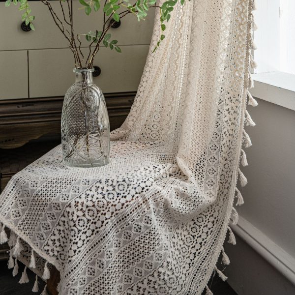 Translucent American Country Hollow Crochet Curtain - Image 2