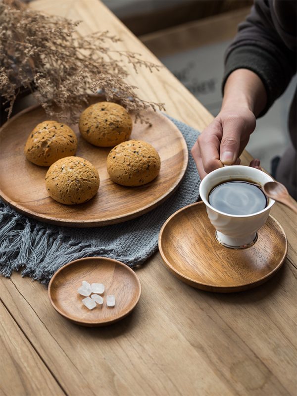 Walnut Japanese Round Tableware Wood Dish - Image 9