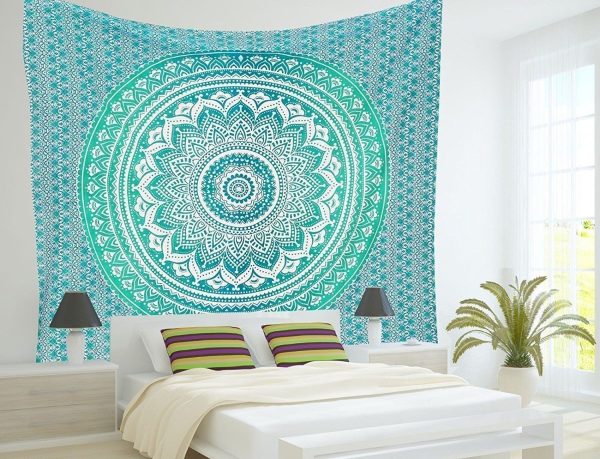 Indian Mandala Tapestry Green Blue Flower Beautiful Wall Art Tapestry 210x150cm Bedspread Beach Towel Yoga Blanket Table Cloth