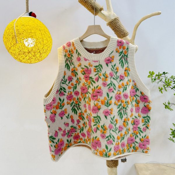 Western Style Youthful-looking Peach Blossom Knitted Vest - Image 6