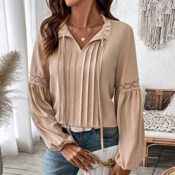 Top Drawstring V-neck Pleated Shirt