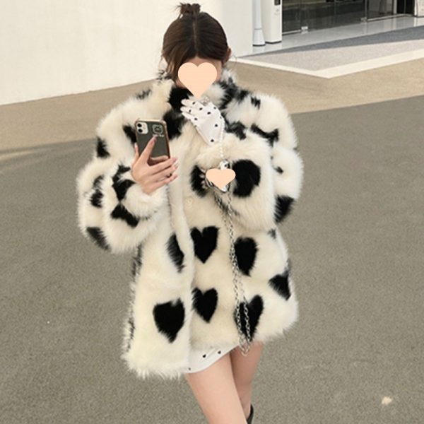 Black And White Love Environmental Protection Furry Coat - Image 4