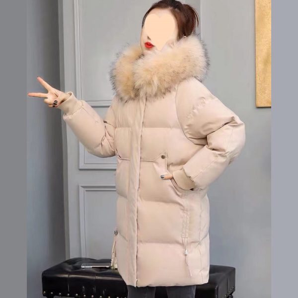 Hooded Large Fur Collar Slim Fit Thick Mid-length Cotton-padded Jacket - Image 2