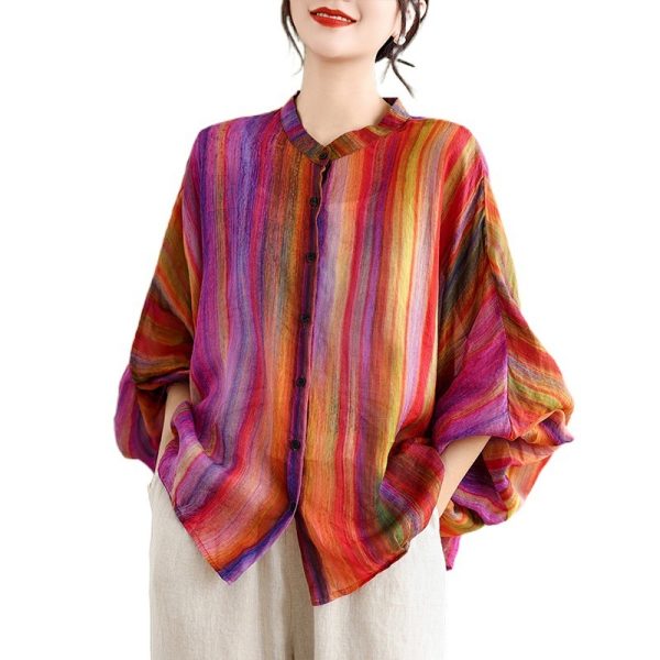 Rainbow Bar Anti-aging Elegant Lining Shirt Top For Women - Image 5