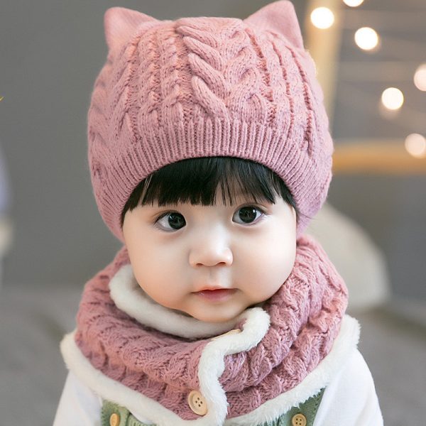 Twisted Woolen Hat Thickened Bib Set - Image 2