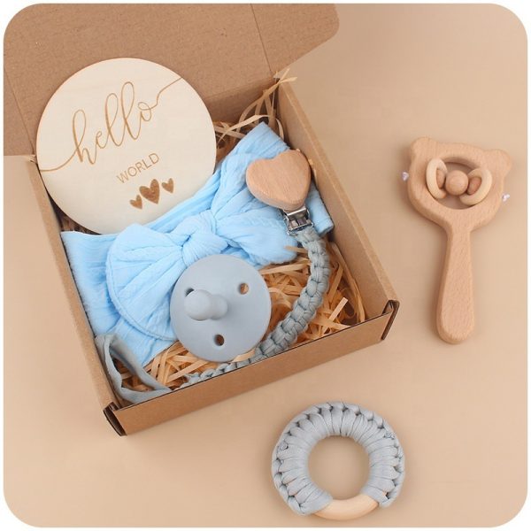 1 Set Nipple Clip Chain Cotton Teething Saliva Towel Fork Rabbit Ears Wooden - Image 5