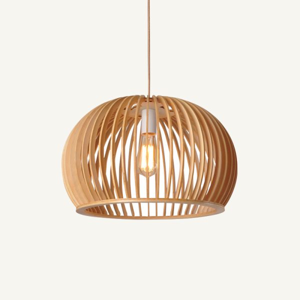 Nordic Wooden Dining Room Bedroom Cafe Half Round Pumpkin Chandelier - Image 5