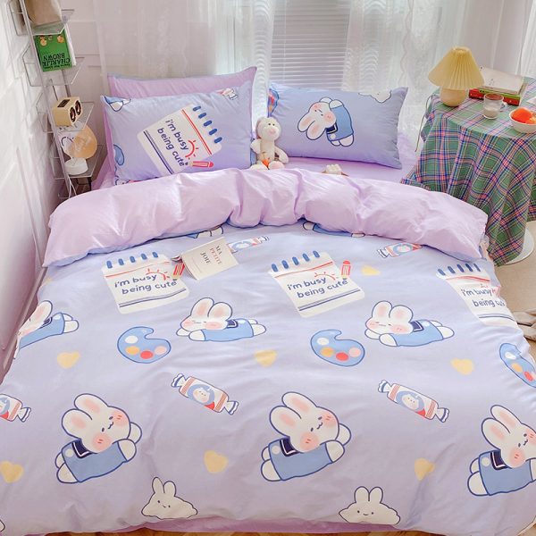 Cotton Four-piece Set Girl Heart Cartoon Pure Cotton Bed Linen Duvet Cover Bed - Image 8