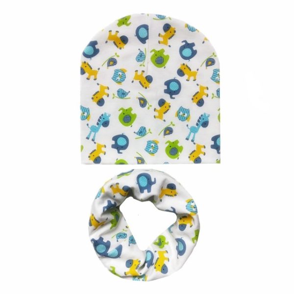 Cartoon Print Children 2 Piece Cotton Cap Scarf - Image 4