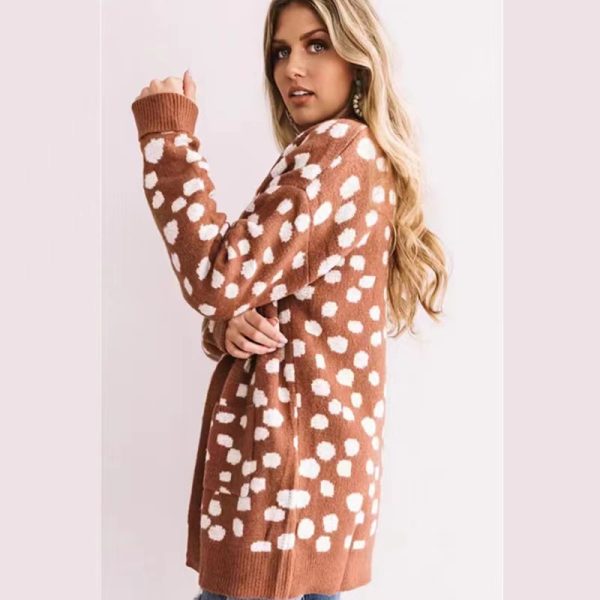 Thick Loose Irregular Dot Sweater Coat Knitted Cardigan For Women - Image 3