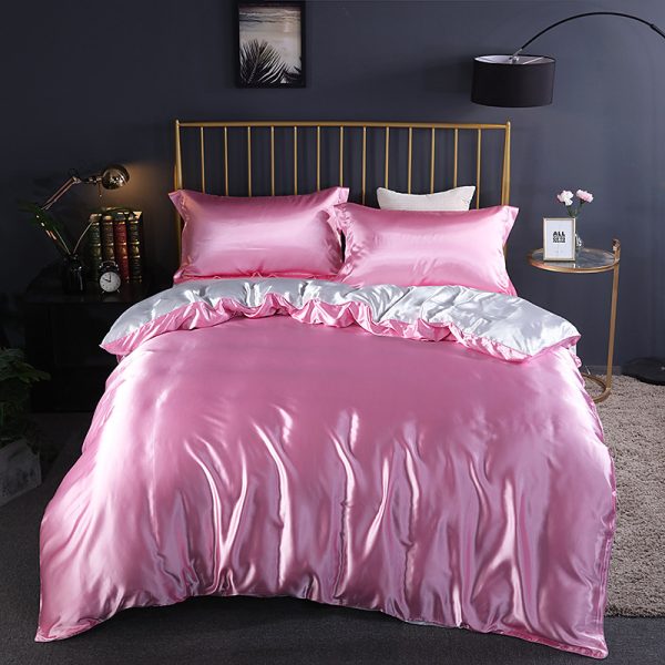 Summer Simple Pure Color Ice Silk Bed Linen Quilt Cover Bedding - Image 3