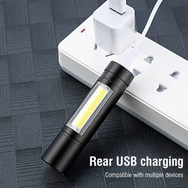 Super Bright COB Mini LED Flashlight USB Rechargeable Camping Small Torch Lamp - Image 7