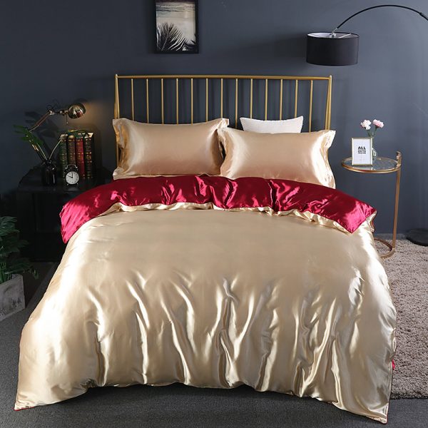 Summer Simple Pure Color Ice Silk Bed Linen Quilt Cover Bedding - Image 5