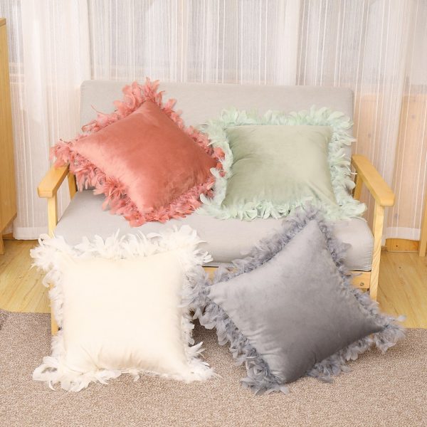 Velvet feather pillowcase home pillow - Image 2