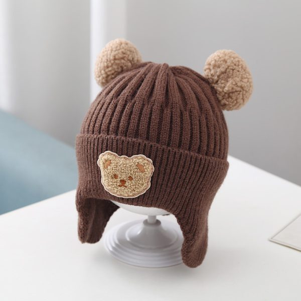 Baby Hat Warm Earflaps Cap Cute Bear Baby Knitted Woolen Cap - Image 3