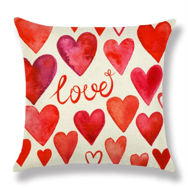 Valentine's Day Red Peach Heart Couple Linen Cushion - Image 4