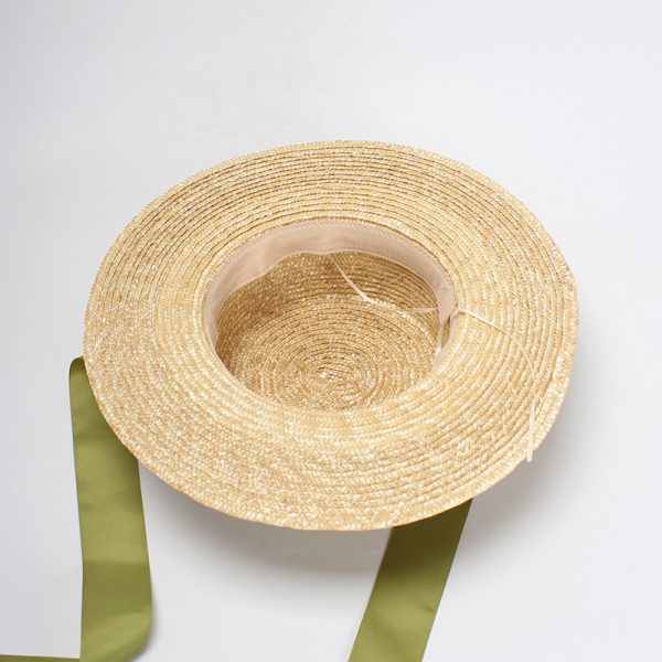 Women's Straw Hat Flat Top Fashion Green Bow Tie - Image 2