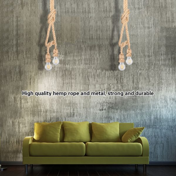 1.5m 2 Heads E27  Retro Vintage Pendant Lamp Hemp Rope Ceiling Filament Light Fixture - Image 7