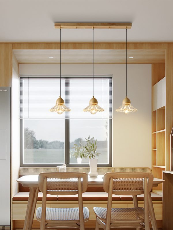 Solid Wood Glass Three Head Restaurant Nordic Modern Minimalist Chandelier - Image 8