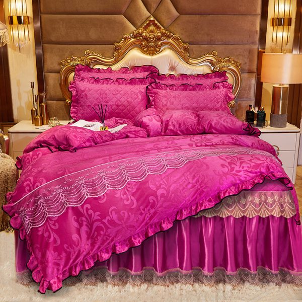 Lace Velvet Bed Skirt Four-piece Quilted - Image 3