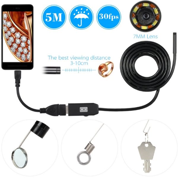 OWSOO 6 LED 7MM USB Endoscope Camera 5M Waterproof USB Wire Snake Tube Inspection Borescope For OTG Compatible Android Phones - Image 2