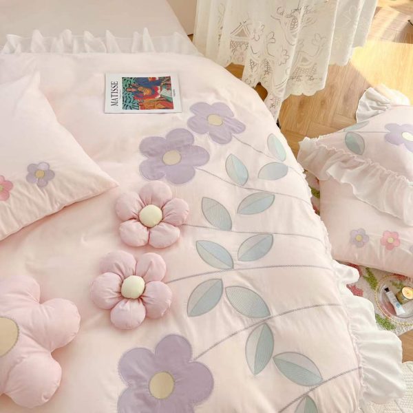 Cotton Four Piece Floral Three-dimensional Embroidery Quilt Cover Bed Sheet - Image 7