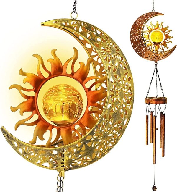 Solar Moon Sun Face Wind Chime Sun Moon Combination Iron Lamp Outdoor Hanging Lamp - Image 5