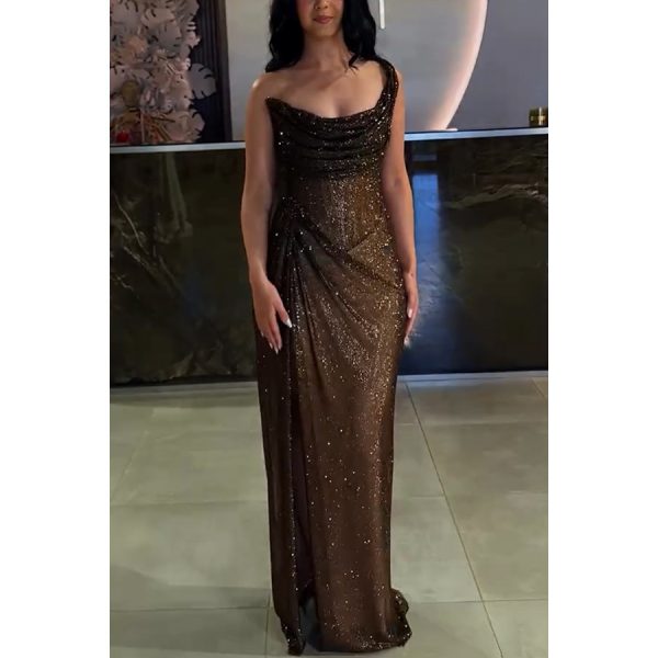 Split Gold And Silver Silk Dress Slim Women - Image 3