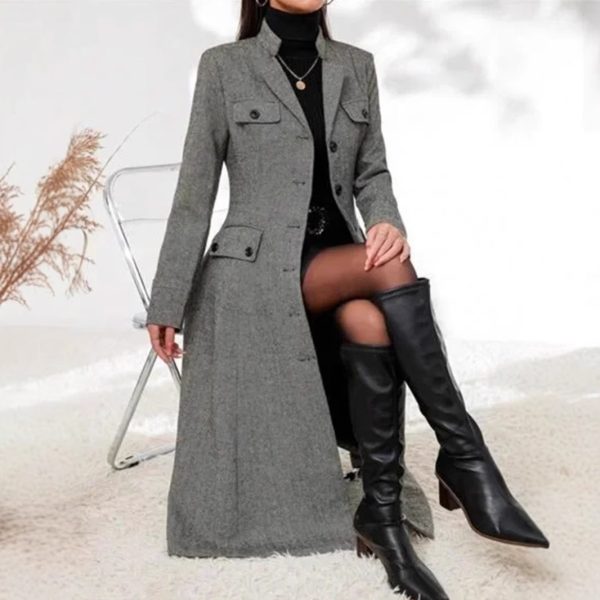 Women's Single-breasted Long-cut Coat - Image 2